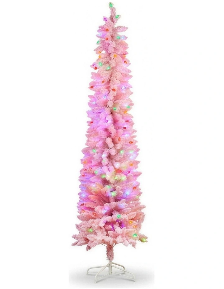 Christabelle 1.8m 6ft Pink Fairy Floss Christmas Tree Pre Lit RGB LED Flocked Slim Artificial image 3