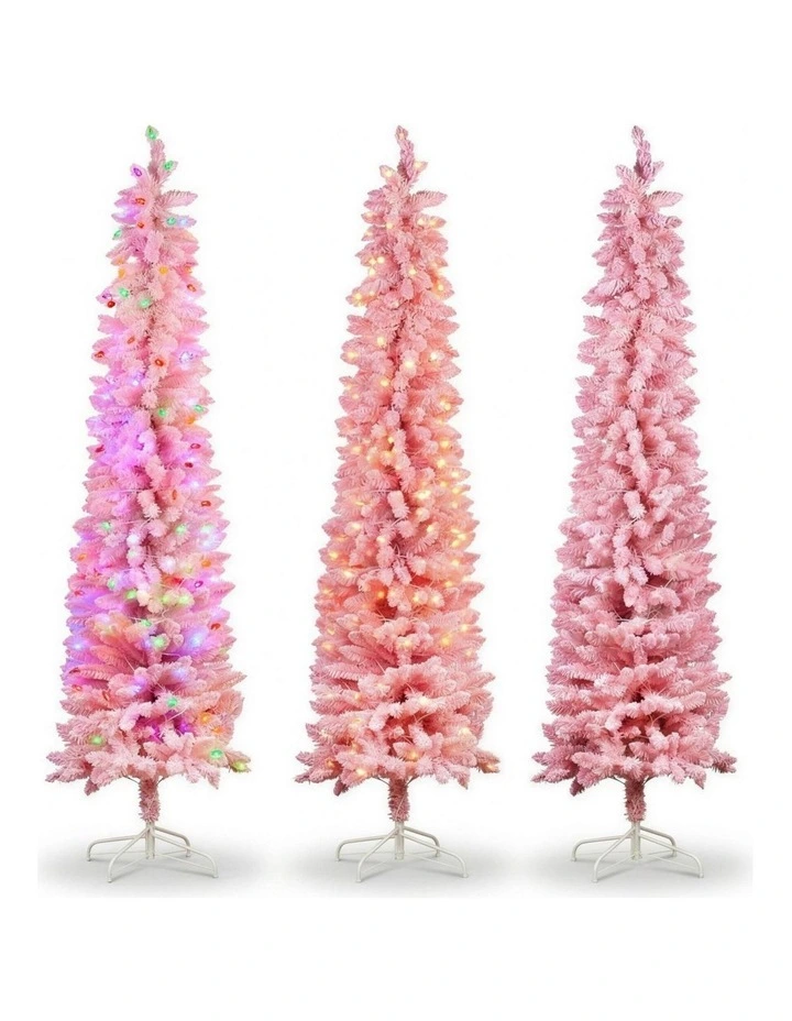 Christabelle 1.8m 6ft Pink Fairy Floss Christmas Tree Pre Lit RGB LED Flocked Slim Artificial image 4