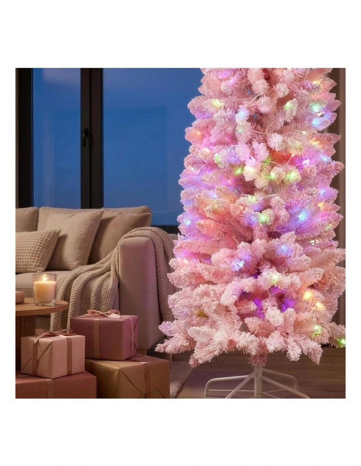 Christabelle 1.8m 6ft Pink Fairy Floss Christmas Tree Pre Lit RGB LED Flocked Slim Artificial image 6