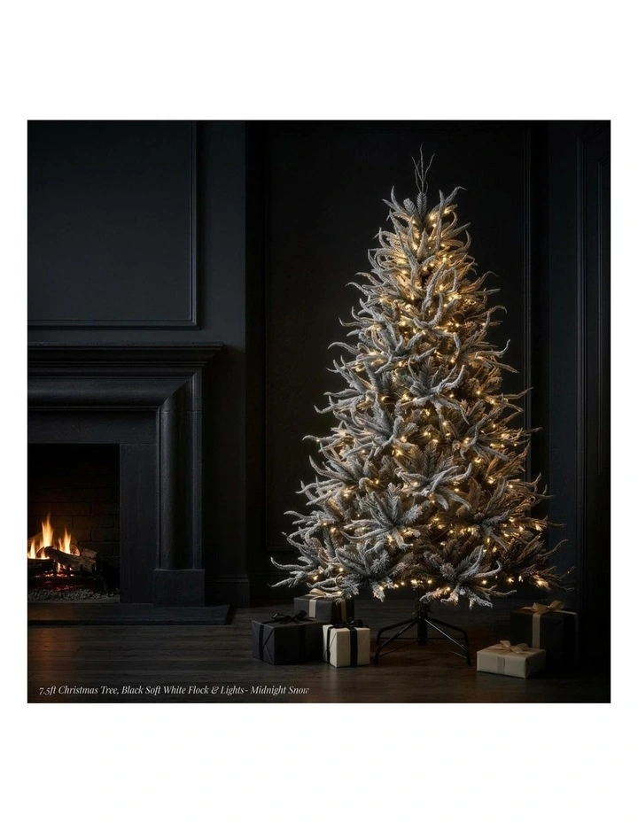 Christabelle 2.3m 7.5ft Midnight Snow Christmas Tree Pre Lit Warm White LED Black Foliage image 6