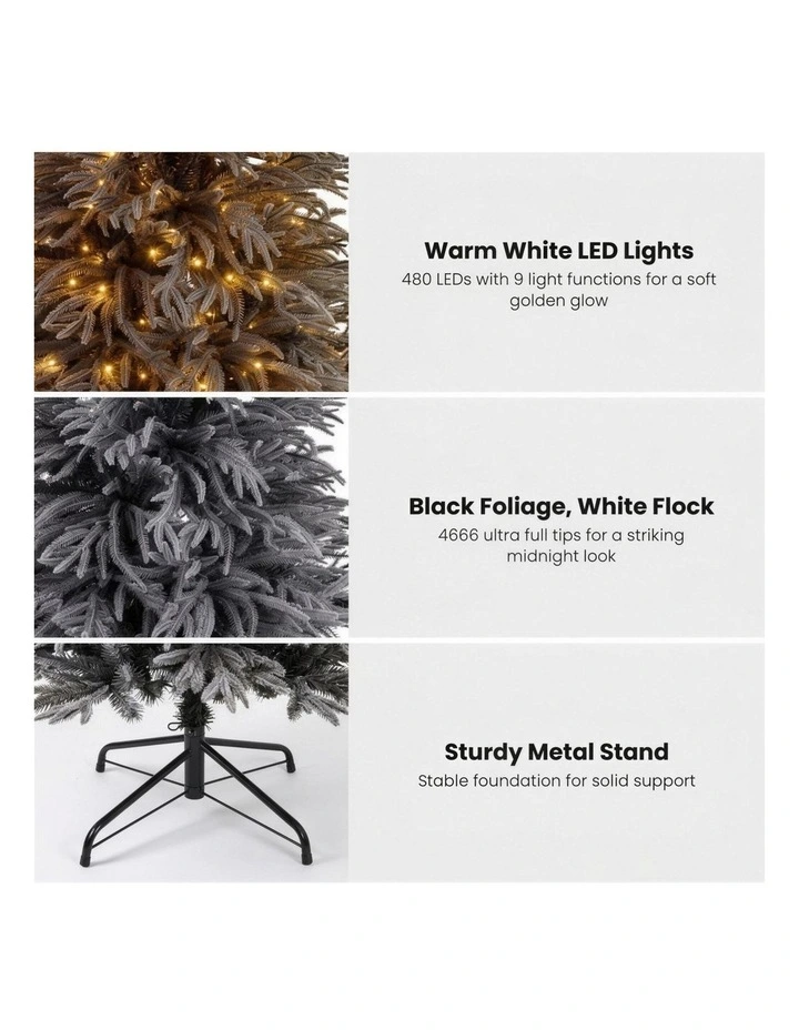 Christabelle 2.3m 7.5ft Midnight Snow Christmas Tree Pre Lit Warm White LED Black Foliage image 7