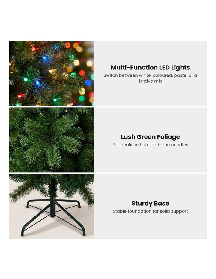 Christabelle 2.3m 7.5ft Lakeland Pine Christmas Tree Pre Lit Multi Function LED Artificial Indoor image 4