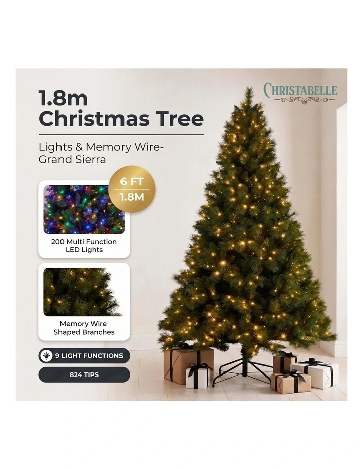 Christabelle 1.8m 6ft Grand Sierra Christmas Tree Pre Lit Multi Function LED Memory Wire image 6