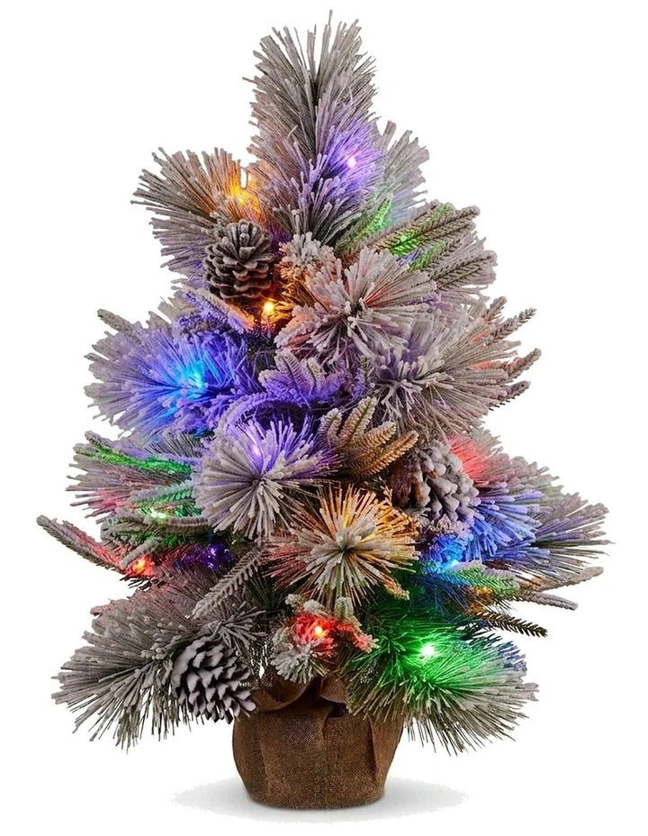 Christabelle 61cm 2ft Alpine Snow Potted Christmas Tree Pre Lit LED Pinecone Hessian Tabletop image 2