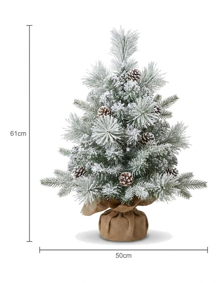 Christabelle 61cm 2ft Alpine Snow Potted Christmas Tree Pre Lit LED Pinecone Hessian Tabletop image 3