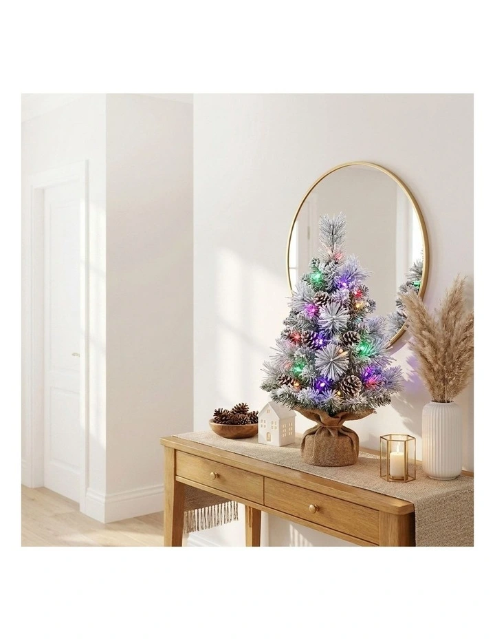 Christabelle 61cm 2ft Alpine Snow Potted Christmas Tree Pre Lit LED Pinecone Hessian Tabletop image 5