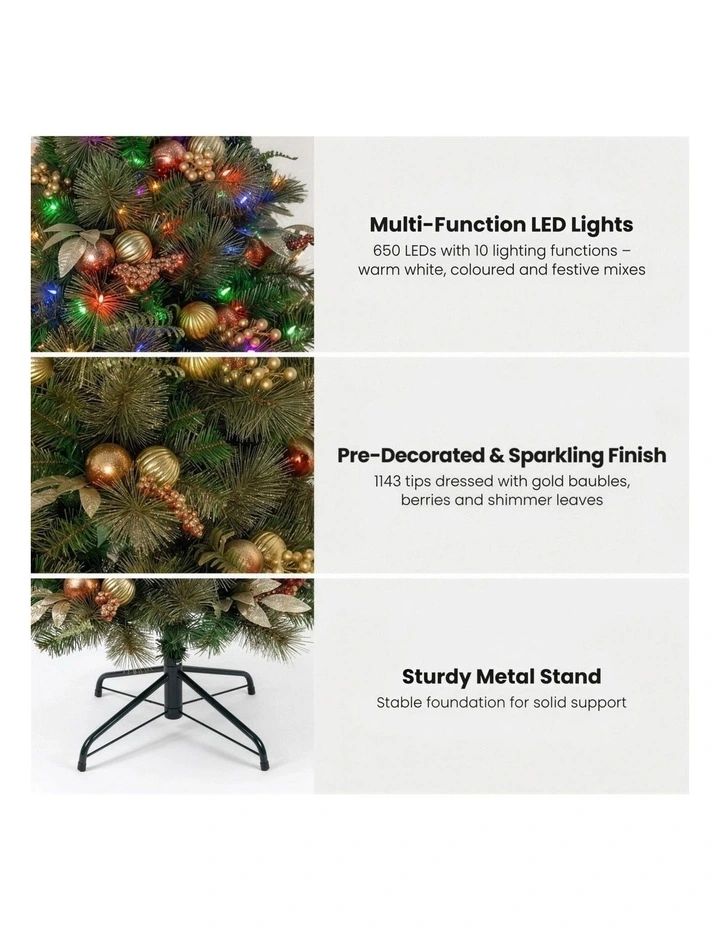 Christabelle 2.3m 7.5ft Deluxe Mountain Pine Christmas Tree Pre Lit Multi Function LED Artificial image 7