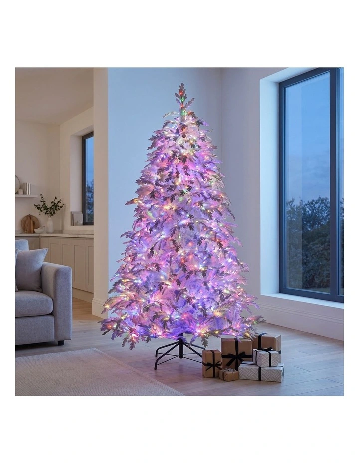 Christabelle 2.3m 7.5ft Crystal Snow Christmas Tree Pre Lit Multi Function LED Indoor image 6