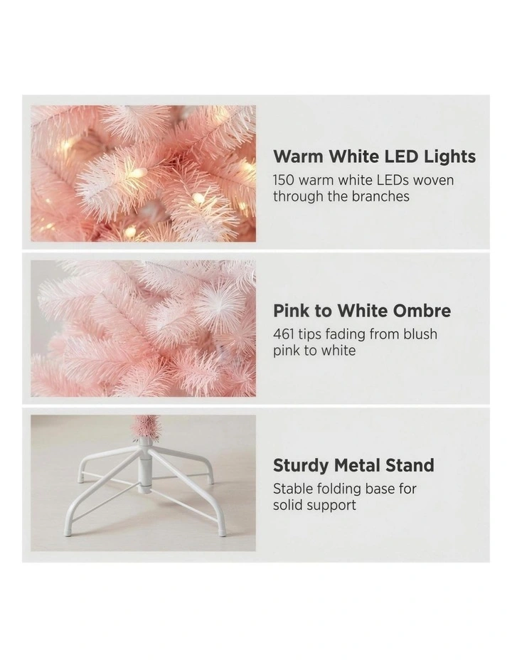 Christabelle 1.8m 6ft Pink Ombre Christmas Tree Pre Lit Warm White LED Foliage Artificial image 7