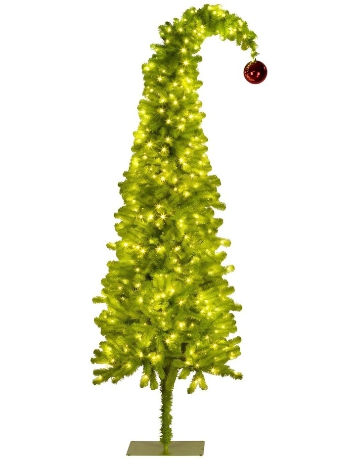 Christabelle 1.8m 6ft Gremlin Christmas Tree Pre Lit Green White LED Curved Top Indoor image 1