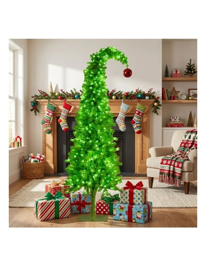 Christabelle 1.8m 6ft Gremlin Christmas Tree Pre Lit Green White LED Curved Top Indoor image 3