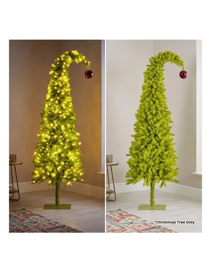 Christabelle 1.8m 6ft Gremlin Christmas Tree Pre Lit Green White LED Curved Top Indoor image 4
