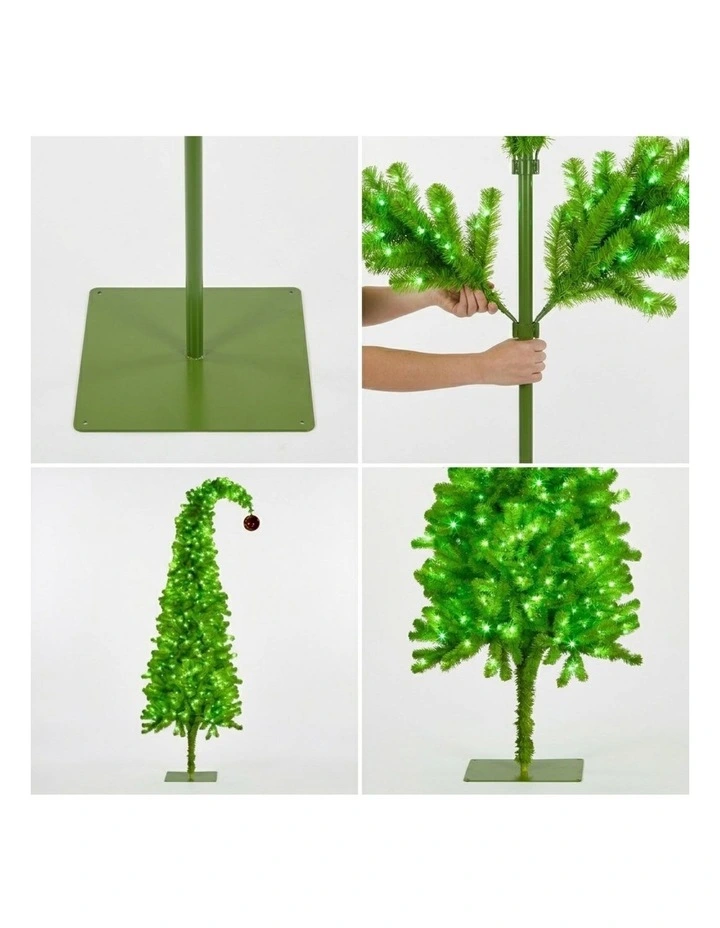 Christabelle 1.8m 6ft Gremlin Christmas Tree Pre Lit Green White LED Curved Top Indoor image 5