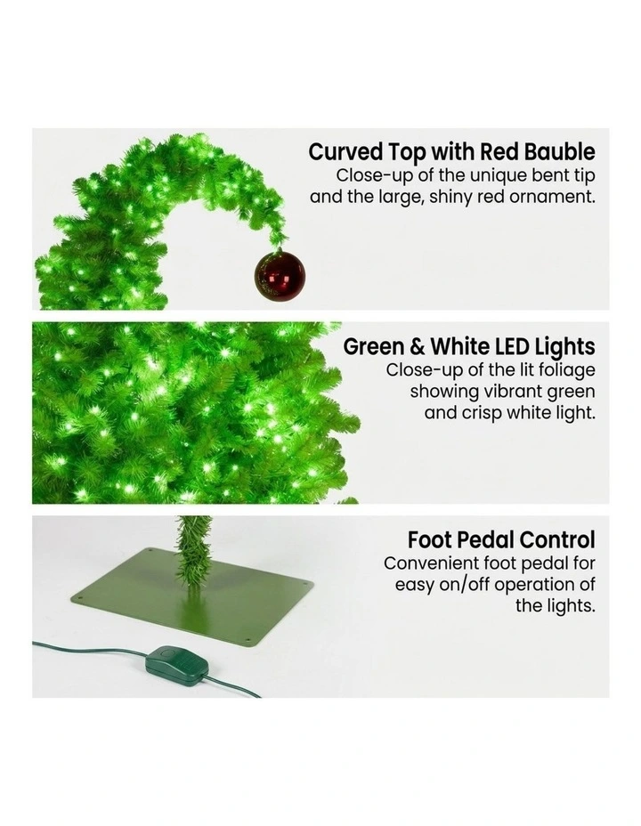 Christabelle 1.8m 6ft Gremlin Christmas Tree Pre Lit Green White LED Curved Top Indoor image 6