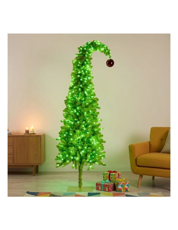 Christabelle 1.8m 6ft Gremlin Christmas Tree Pre Lit Green White LED Curved Top Indoor image 7