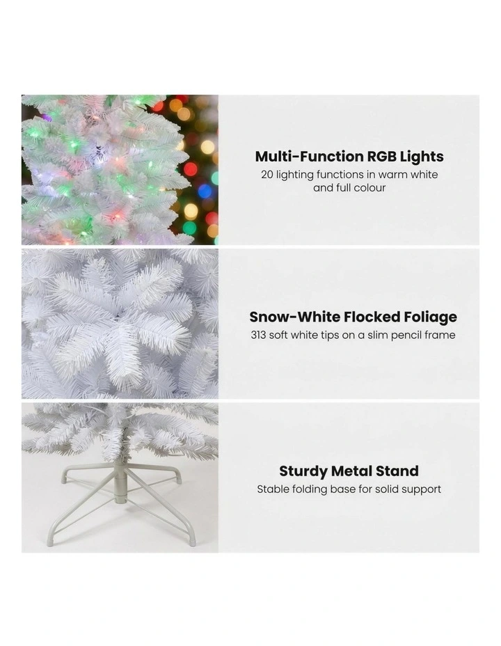Christabelle 1.8m 6ft White Fairy Floss Christmas Tree Pre Lit RGB LED Flocked Slim 20 Modes image 7