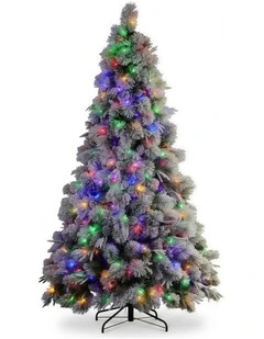 Christabelle 2.3m 7.5ft Alpine Snow Christmas Tree Pre Lit Multi Function LED Flocked Pine Cones