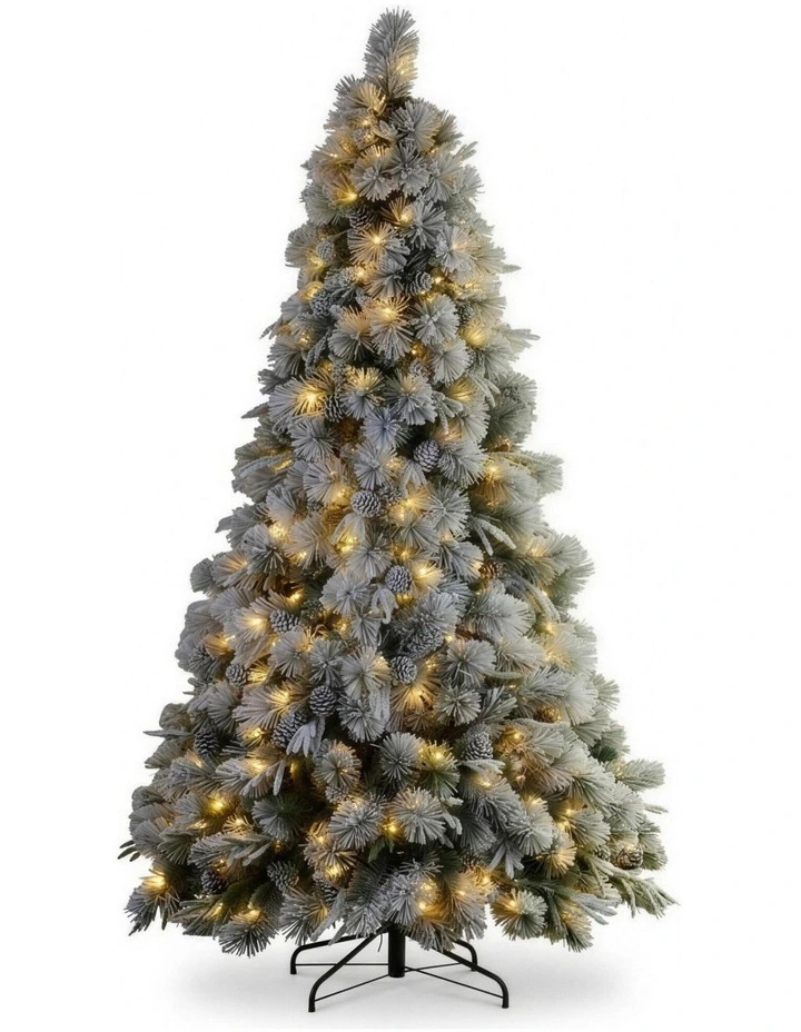 Christabelle 2.3m 7.5ft Alpine Snow Christmas Tree Pre Lit Multi Function LED Flocked Pine Cones image 2