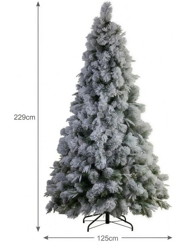 Christabelle 2.3m 7.5ft Alpine Snow Christmas Tree Pre Lit Multi Function LED Flocked Pine Cones image 3