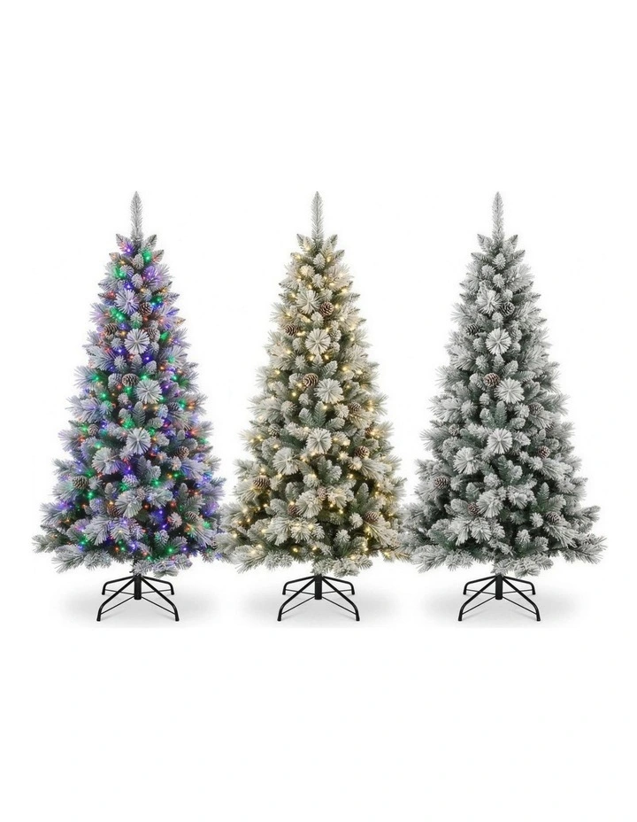 Christabelle 2.3m 7.5ft Alpine Snow Christmas Tree Pre Lit Multi Function LED Flocked Pine Cones image 4