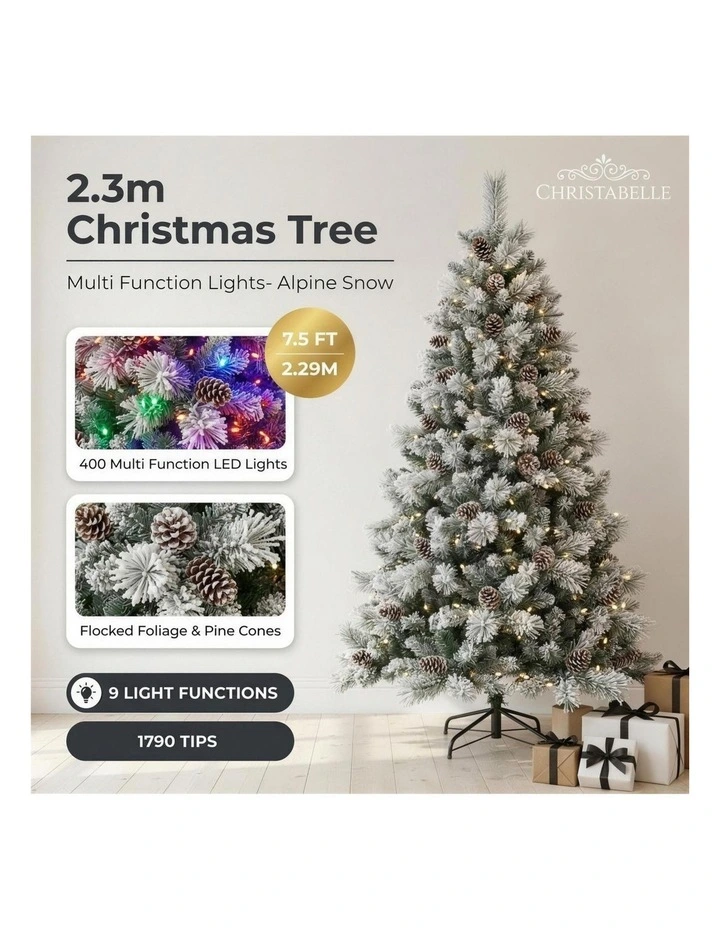 Christabelle 2.3m 7.5ft Alpine Snow Christmas Tree Pre Lit Multi Function LED Flocked Pine Cones image 5