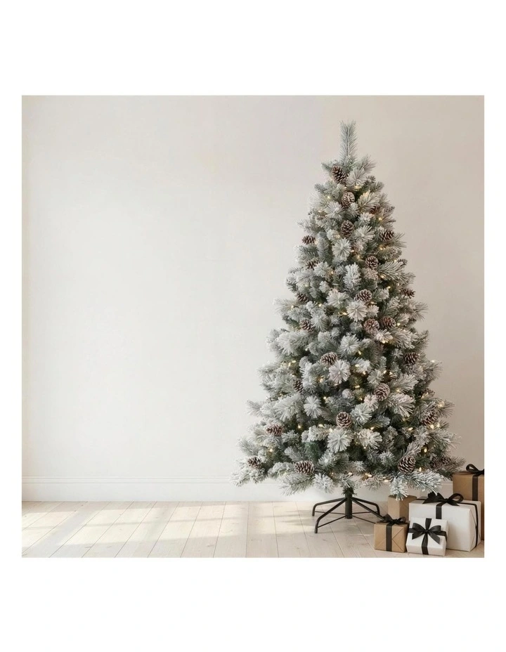Christabelle 2.3m 7.5ft Alpine Snow Christmas Tree Pre Lit Multi Function LED Flocked Pine Cones image 6