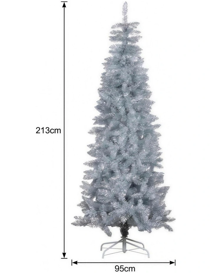 Christabelle 2.1m 7ft Silver Tinsel Christmas Tree Pre Lit Warm White LED Retro Artificial image 2