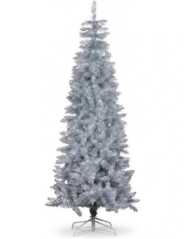 Christabelle 2.1m 7ft Silver Tinsel Christmas Tree Pre Lit Warm White LED Retro Artificial image 3