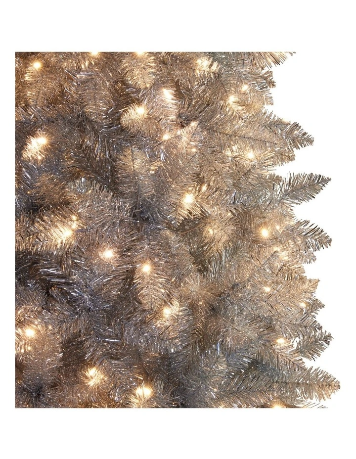 Christabelle 2.1m 7ft Silver Tinsel Christmas Tree Pre Lit Warm White LED Retro Artificial image 5