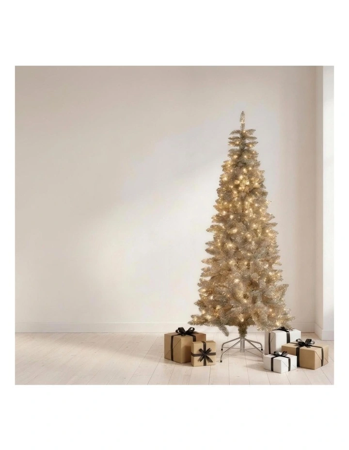 Christabelle 2.1m 7ft Silver Tinsel Christmas Tree Pre Lit Warm White LED Retro Artificial image 6