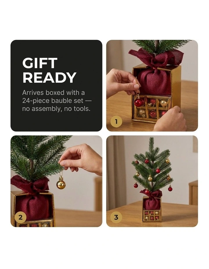 Christabelle 45cm 1.5ft Potted Christmas Tree Decorations Gift Pack Hessian Tabletop image 7