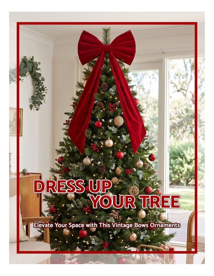 Jingle Jollys Red Velvet Christmas Bows Tree Decorations Xmas Ornaments image 4