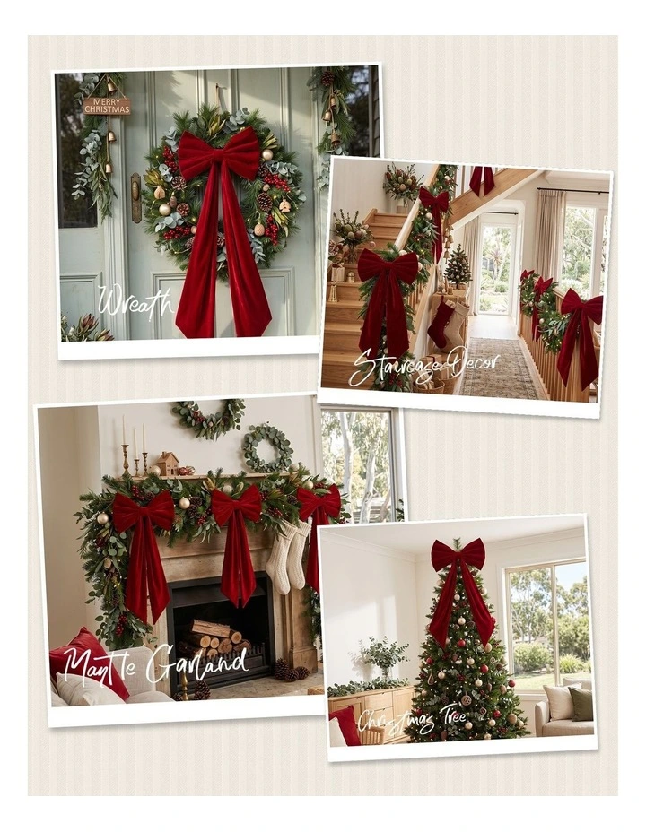 Jingle Jollys Red Velvet Christmas Bows Tree Decorations Xmas Ornaments image 5