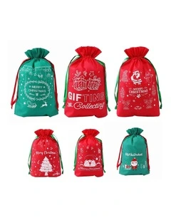 Jingle Jollys 6PCS Christmas Santa Sacks Drawstring Reusable Gift Storage Bags 2 Sizes