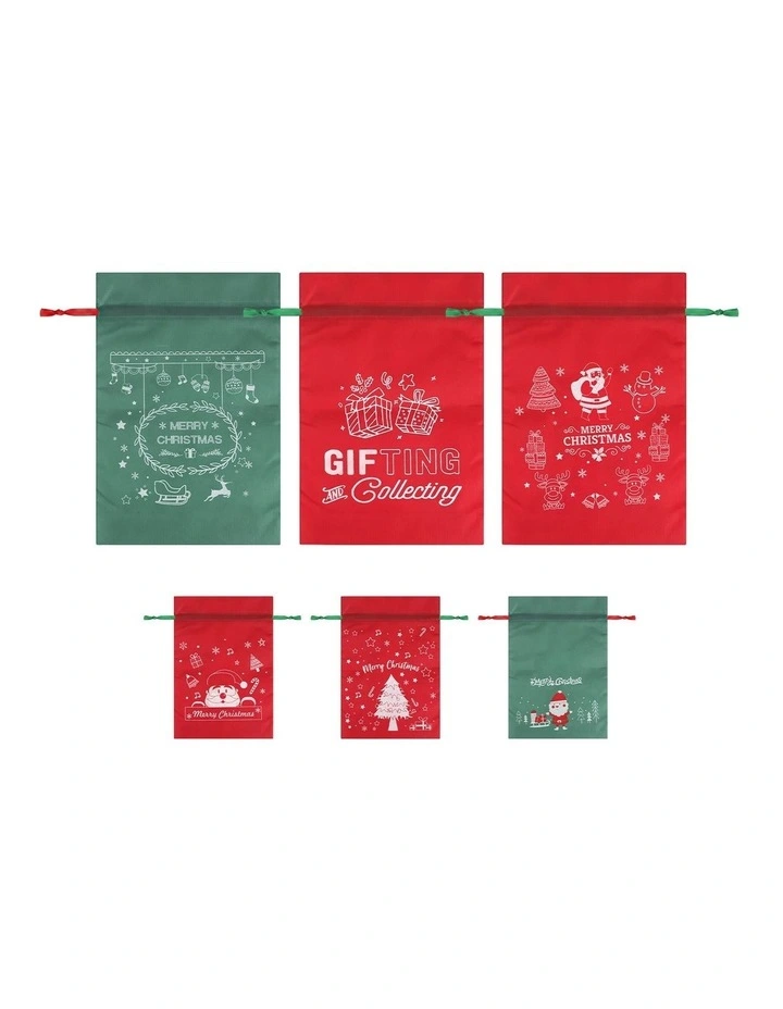 Jingle Jollys 6PCS Christmas Santa Sacks Drawstring Reusable Gift Storage Bags 2 Sizes image 3