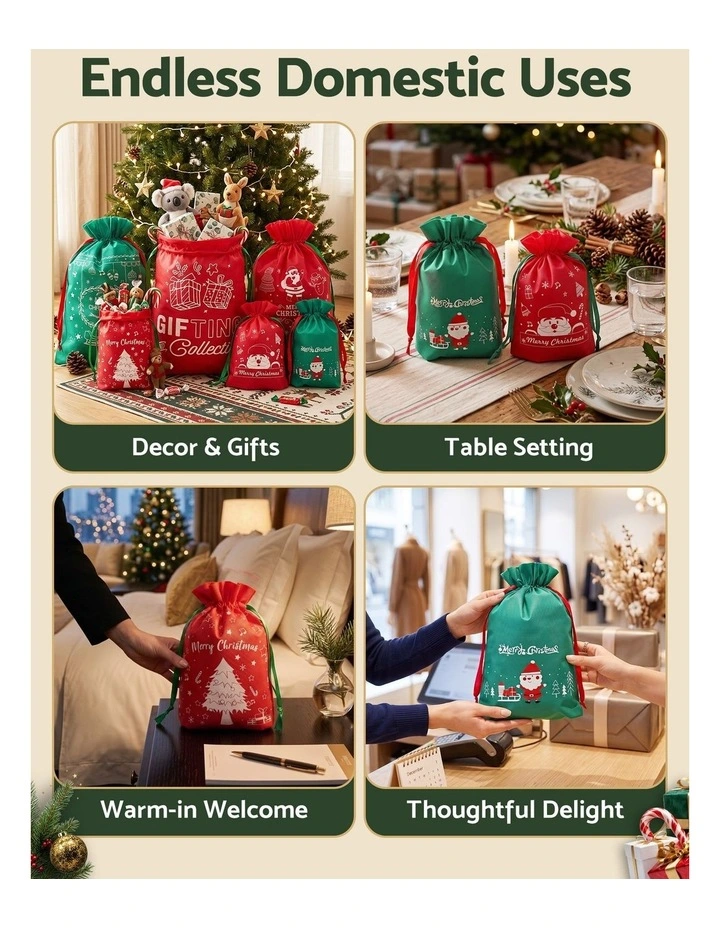 Jingle Jollys 6PCS Christmas Santa Sacks Drawstring Reusable Gift Storage Bags 2 Sizes image 5