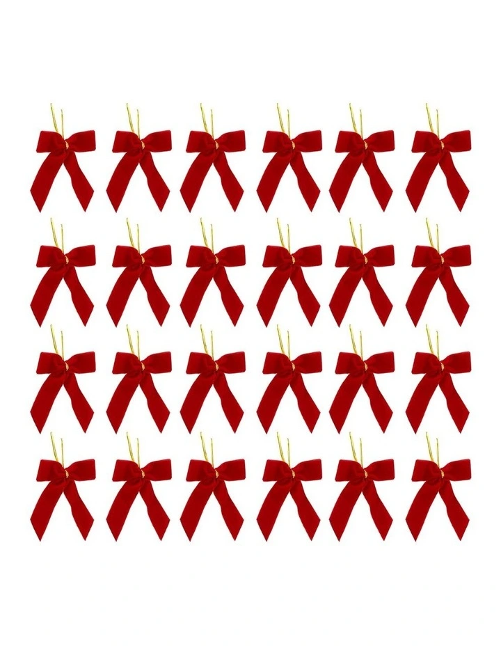 Jingle Jollys 24Pcs Red Velvet Christmas Bows Tree Decorations Xmas Decor image 3