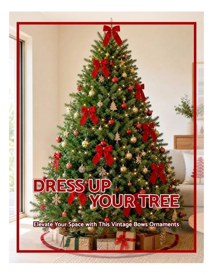 Jingle Jollys 24Pcs Red Velvet Christmas Bows Tree Decorations Xmas Decor image 4