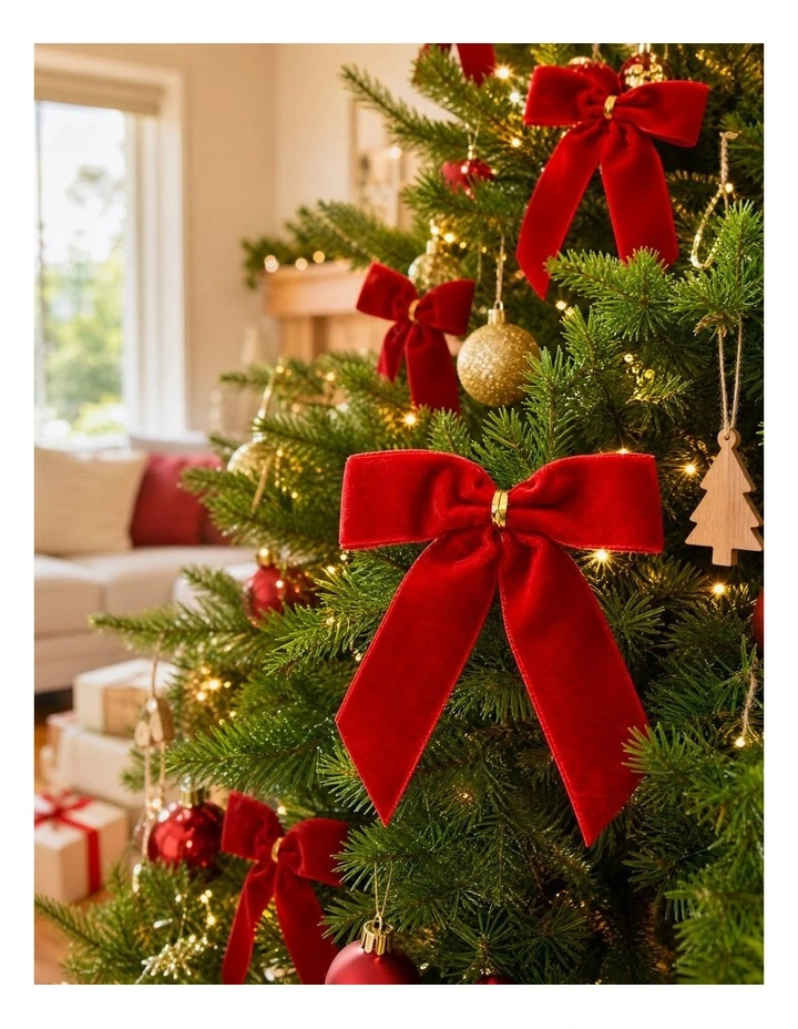 Jingle Jollys 24Pcs Red Velvet Christmas Bows Tree Decorations Xmas Decor image 6