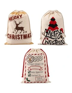 Jingle Jollys 3PCS Christmas Santa Sacks Large Reusable Personalised Canvas Gift Storage Bags