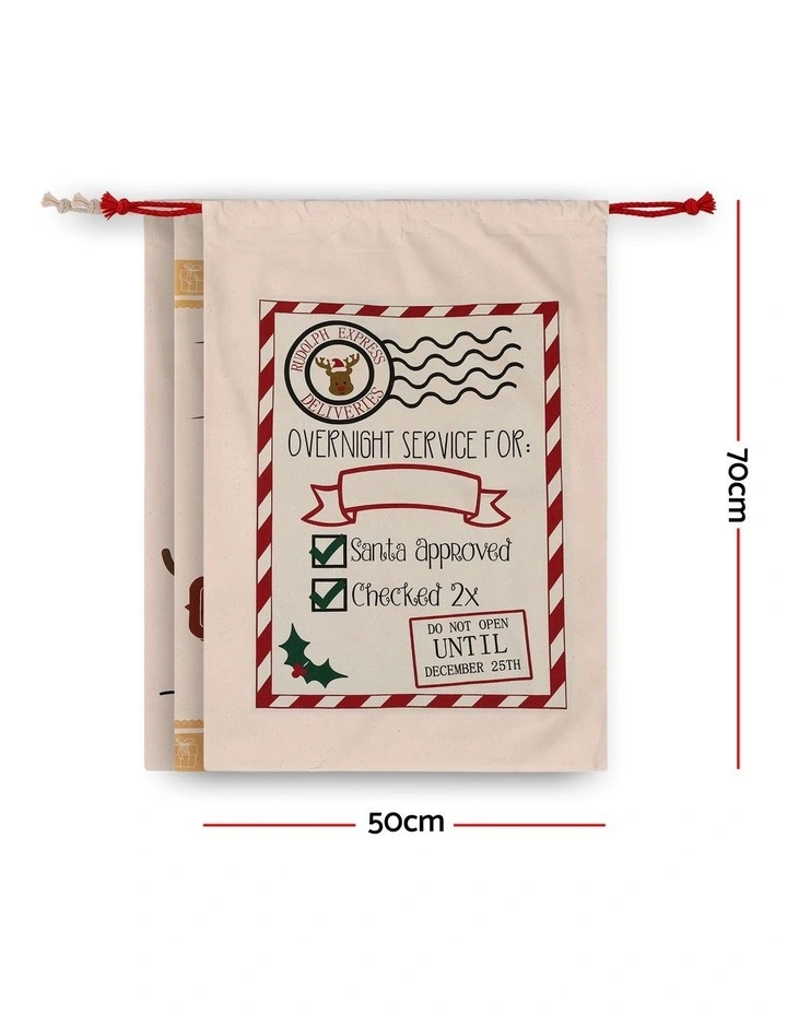 Jingle Jollys 3PCS Christmas Santa Sacks Large Reusable Personalised Canvas Gift Storage Bags image 2