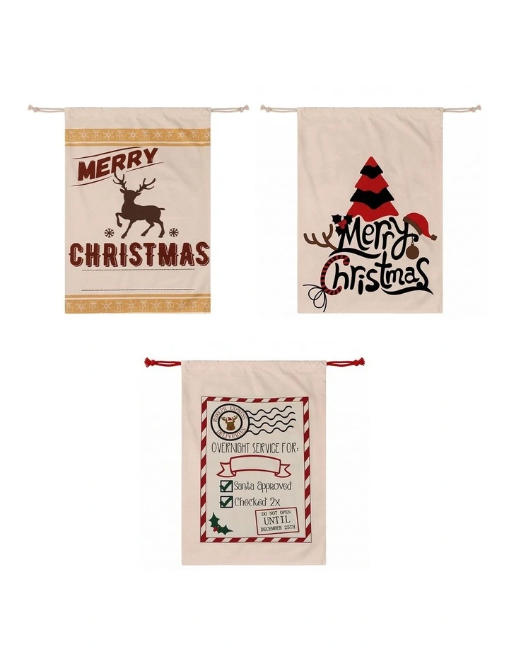 Jingle Jollys 3PCS Christmas Santa Sacks Large Reusable Personalised Canvas Gift Storage Bags image 3