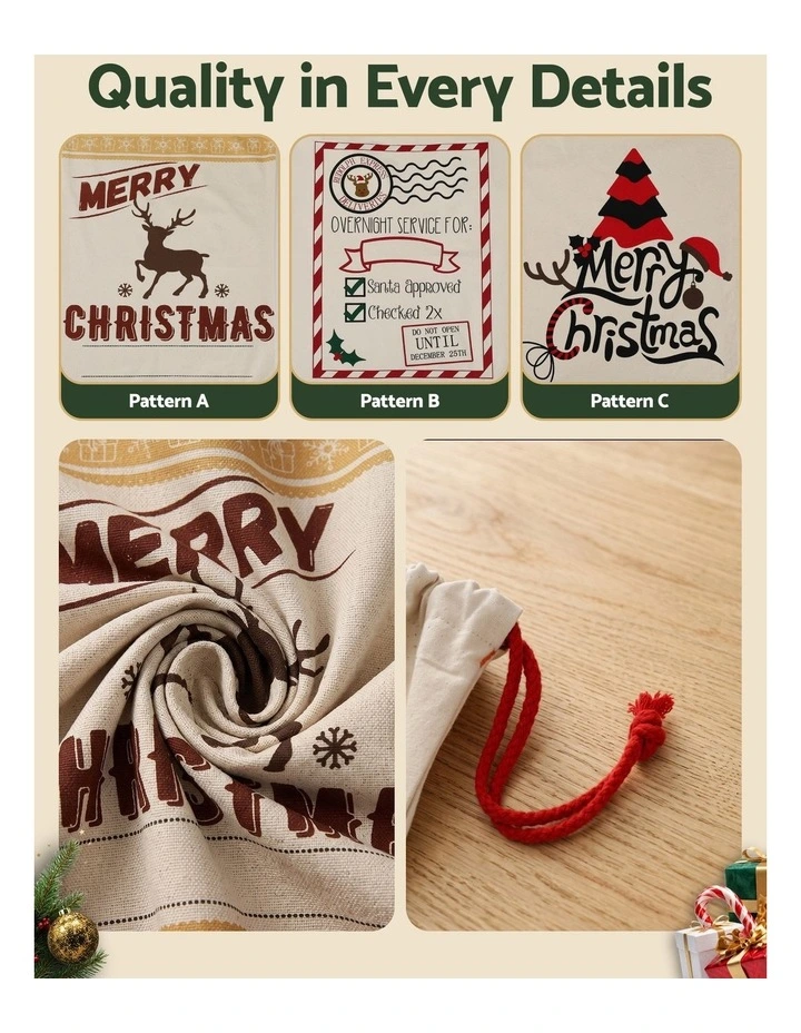 Jingle Jollys 3PCS Christmas Santa Sacks Large Reusable Personalised Canvas Gift Storage Bags image 4