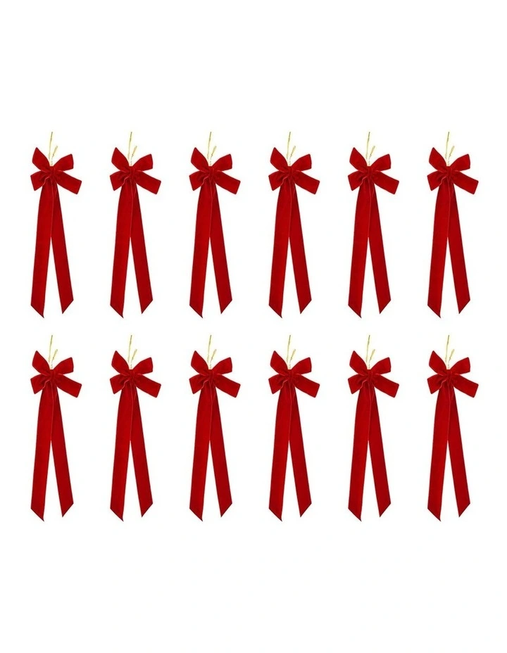 Jingle Jollys 12Pcs Red Velvet Christmas Bows Tree Decorations Xmas Decor image 3