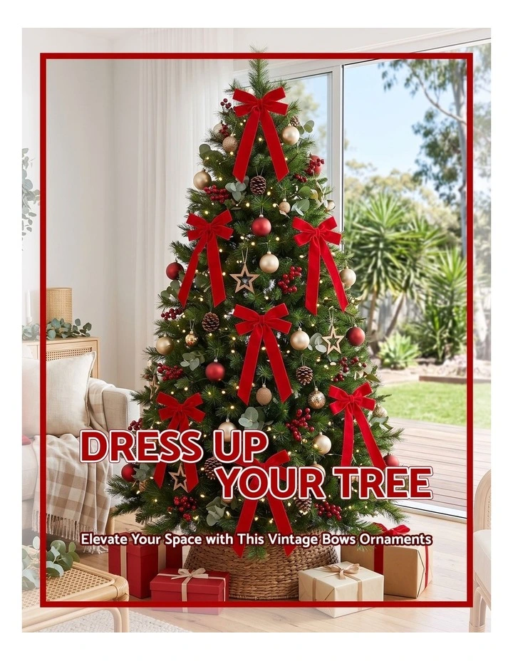 Jingle Jollys 12Pcs Red Velvet Christmas Bows Tree Decorations Xmas Decor image 4
