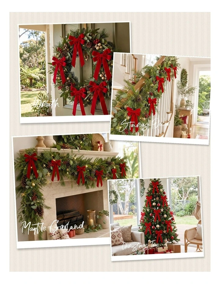 Jingle Jollys 12Pcs Red Velvet Christmas Bows Tree Decorations Xmas Decor image 5