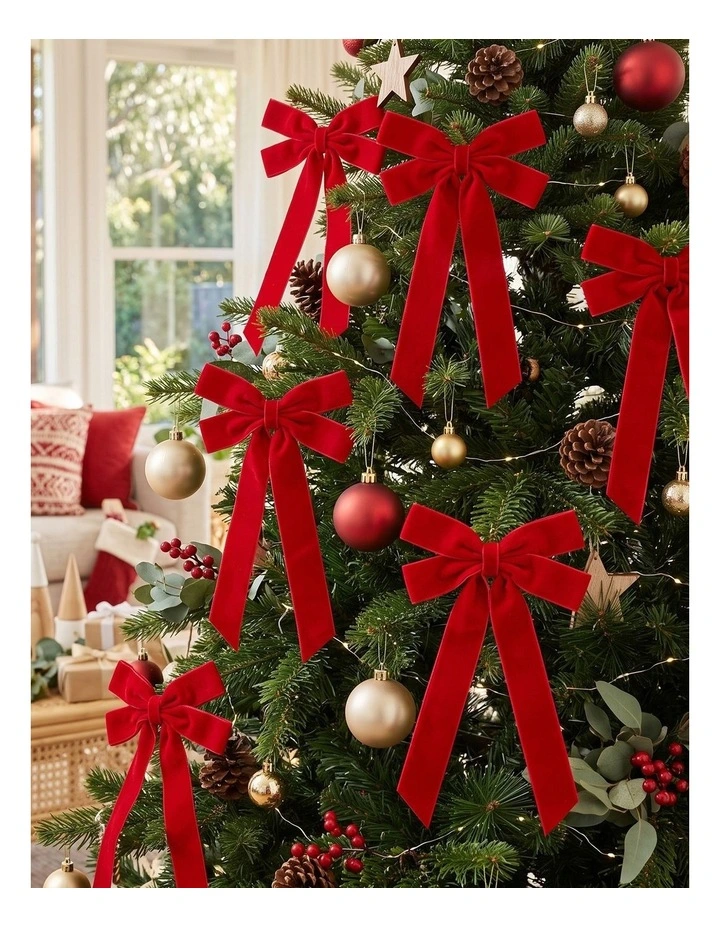 Jingle Jollys 12Pcs Red Velvet Christmas Bows Tree Decorations Xmas Decor image 6