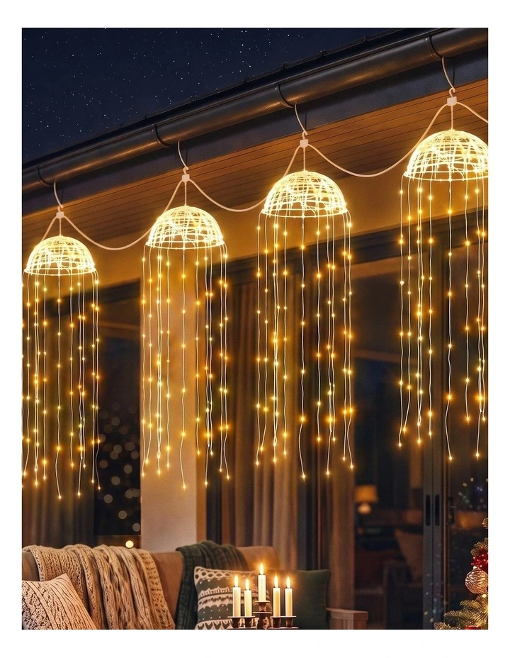Jingle Jollys Christmas Lights Solar Jellyfish 4Pcs Garden Decorative Warm White image 6