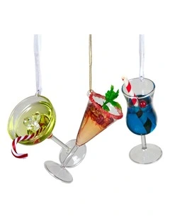 Christabelle 13cm Baubles 3 Glass Cocktail Christmas Ornaments Novelty Xmas Tree Decor