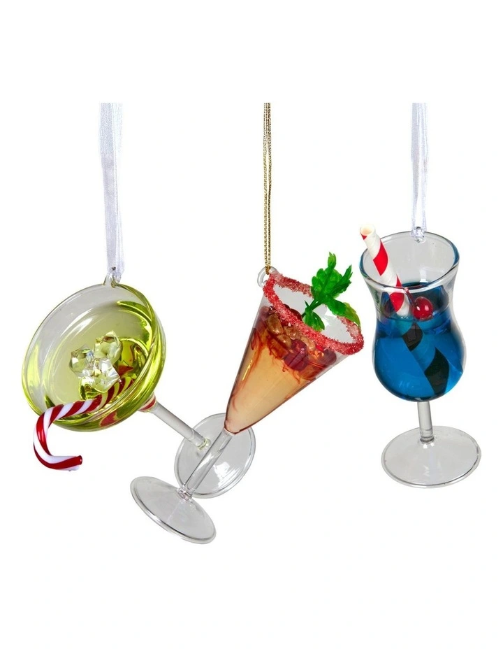 Christabelle 13cm Baubles 3 Glass Cocktail Christmas Ornaments Novelty Xmas Tree Decor image 1